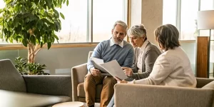 Retired couple reviewing an investment plan with an advisor